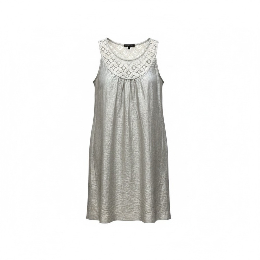 Collective Clothing Shift Dress Women Large Silver Metallic Crochet Lace Retro
